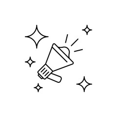 Outline Classic Bullhorn icon demonstrates instructions or announcements.