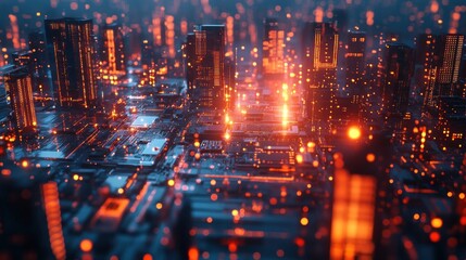 Fototapeta premium Cyberpunk Cityscape: A Futuristic Metropolis Built on Circuitry