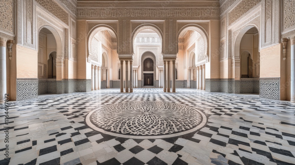 Poster intricate tile patterns in an artistic space