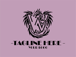 Black dragon creating letter W on lavender background. Suitable for fantasythemed designs, logos, or products related to mythical creatures or alphabets