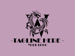 Black dragon creating letter W on lavender background. Suitable for fantasythemed designs, logos, or products related to mythical creatures or alphabets