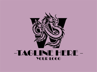 Black dragon creating letter W on lavender background. Suitable for fantasythemed designs, logos, or products related to mythical creatures or alphabets
