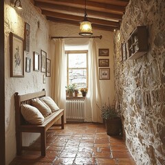 traditional irish hallway with stone walls