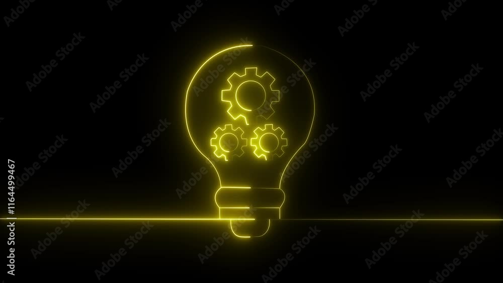 Poster neon line setting icon gear with shining light bulb icon. the innovation and idea concept background