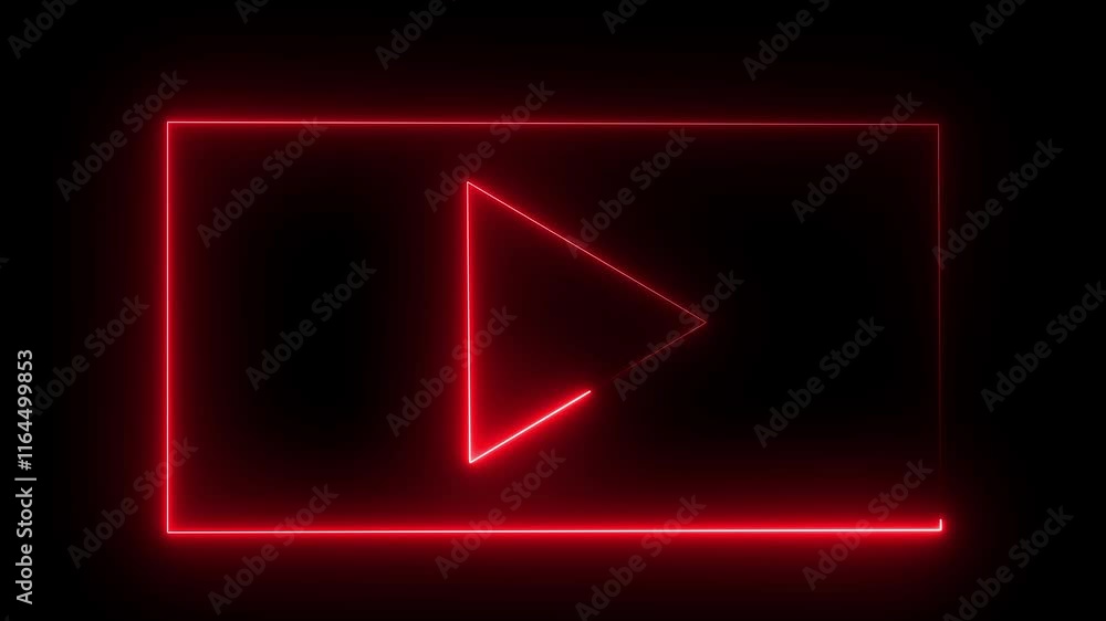Poster glowing neon play icon and media player button icon animation. glowing neon red blue color music pla