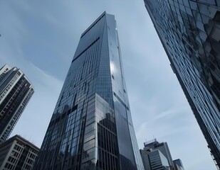 Fototapeta premium Reflective skyscraper, business office buildings.