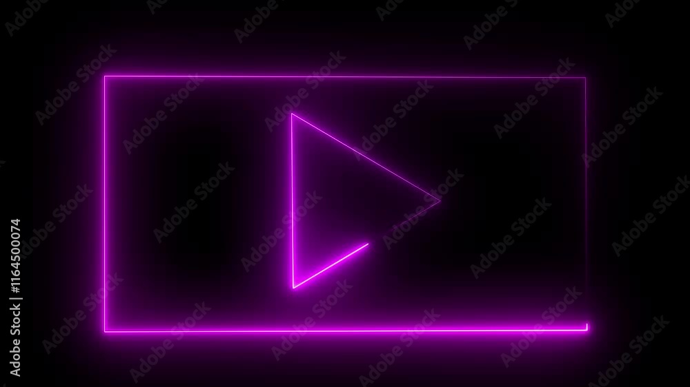 Poster glowing neon play icon and media player button icon animation. glowing neon red blue color music pla