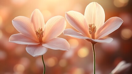 Obraz premium Two Delicate Peach Blossoms Bask In Golden Sunlight