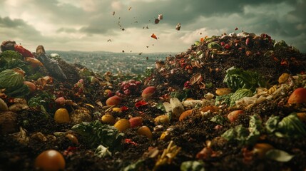 Food Waste Pile with Vegetables and Organic Matter in Urban Setting