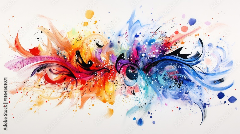 Fototapete modern abstract calligraphy art with shimmering fireworks, creating a festive and dynamic atmosphere