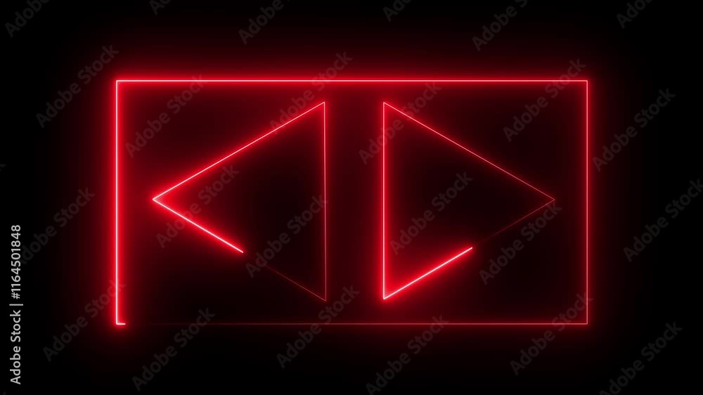 Poster glowing neon play icon and media player button icon animation.glowing neon red blue color music play