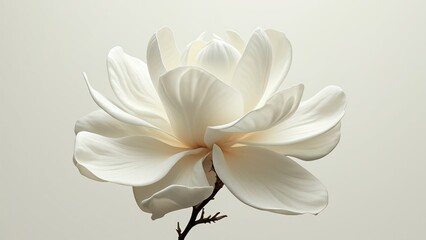 Fototapeta premium Majestic Snow-White Magnolia Blossom, Creamy White Background, Delicate Silk Petals, Intricate Swirling Patterns, Gentle Shading, Close-up Floral Photography