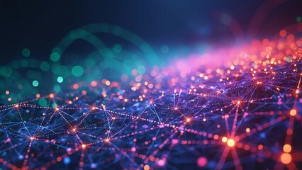 Abstract Network Connection, Glowing Nodes and Lines, Digital Data Flow, Futuristic Technology Background