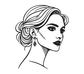 Set of stylized woman faces. Modern single line art. Woman beauty fashion concept