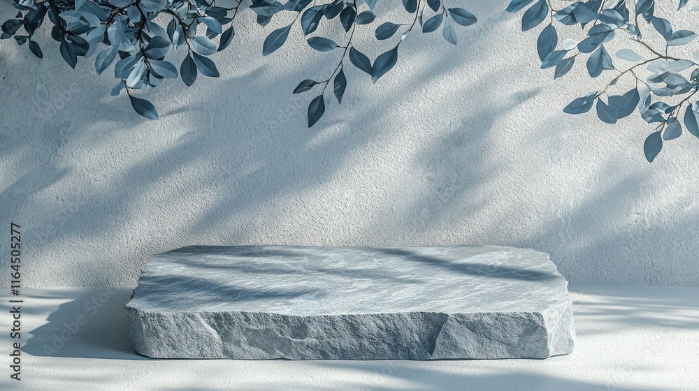 Poster serene stone platform: minimalist product display with branch shadows