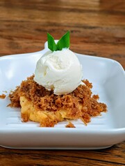vanilla ice cream on baked cassava 