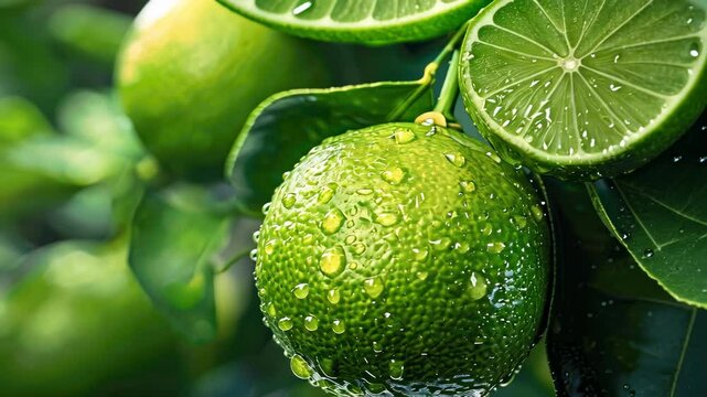 a drop of lime essential oil. Selective focus