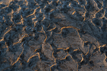Close-up of Dry Salt Lagoon Floor with Beautiful Cracked Earth Textures