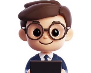 Isolated 3D Cartoon Man Holding Tablet