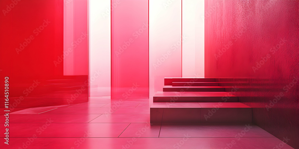Poster abstract red minimalism: a minimalist composition of a stark, red-hued space, featuring a series of 