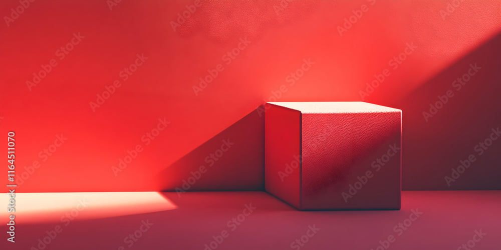 Poster red minimalist product display: a simple, elegant, and modern product display with a single red cube