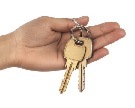 Isolated Hand Holding Golden Keys