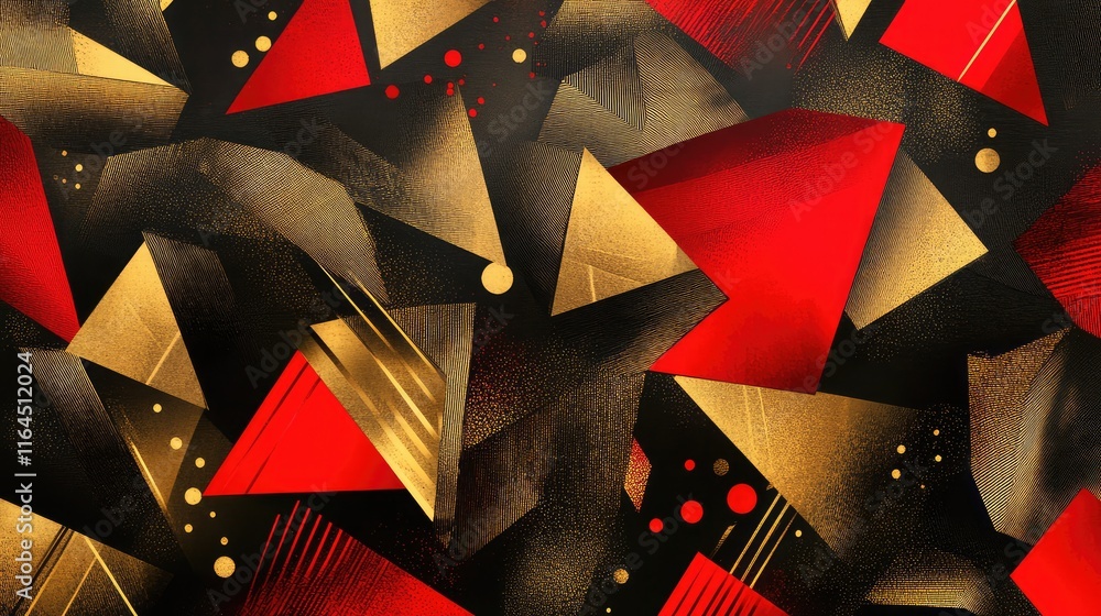 Fototapete modern abstract new year celebration patterns, featuring sharp geometric shapes and radiant red and 