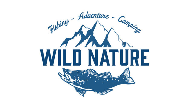Eye-catching and versatile logo design featuring a bass fish and a majestic mountain backdrop, ideal for fishing, outdoor, or nature-focused branding.