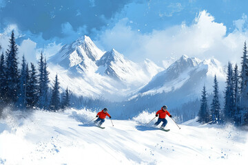Ski Cartoon Illustration