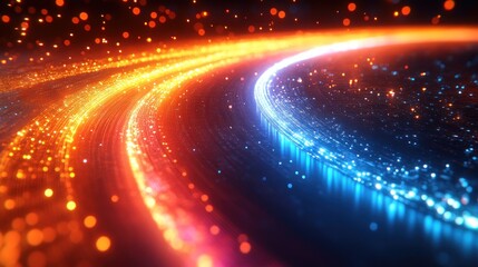 Obraz premium Abstract glowing curves, orange and blue light trails.