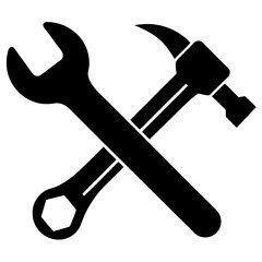 Crossed wrench and hammer icon for repair and maintenance.