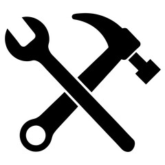 Crossed wrench and hammer icon for repair and maintenance.