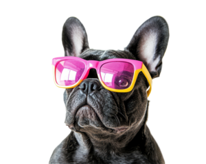 Isolated Black French Bulldog with Yellow Sunglasses