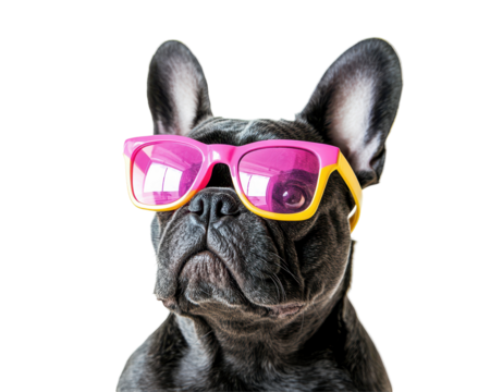 Isolated Black French Bulldog with Yellow Sunglasses