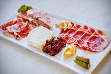 charcuterie board with assorted meats and cheeses