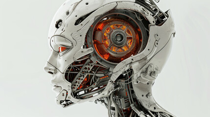 Fototapeta premium A robot head with a yellow eye and orange ear