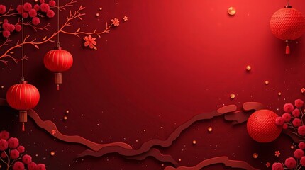 Obraz premium Red Lanterns and Roses: A Festive Papercut Design