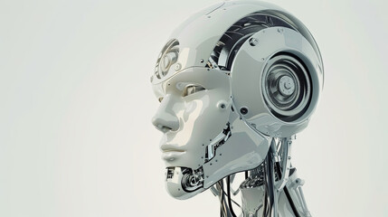 Obraz premium A robot head with a silver face and a silver ear