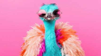 Fototapeta premium Colorful Emu with Sunglasses and Bright Feathered Outfit