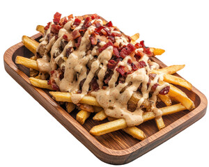 Isolated French Fries with Bacon and Mushroom Sauce