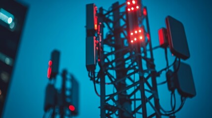 Network Connectivity Towering Telecommunication Infrastructure against a Vivid Blue Sky
