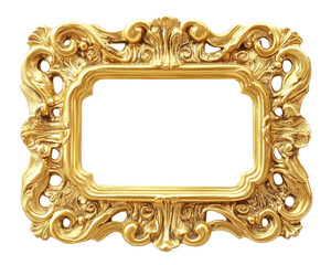 Isolated Gold Rectangular Ornate Frame