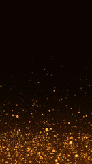 abstract dark luxury gold background with golden glitter shiny stars and bokeh lights and particles flying, holiday christmas new year vertical social media template	