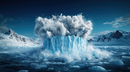 The world's ice melts. stunning glacier calving with dramatic ice and water splashes
