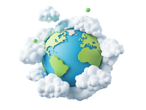 Isolated Earth with Clouds and Green Details