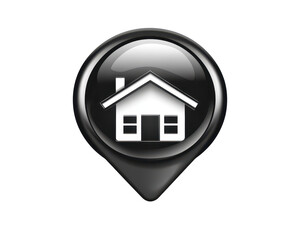 Isolated 3D Black Location Pointer with House Icon