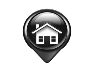 Isolated 3D Black Location Pointer with House Icon