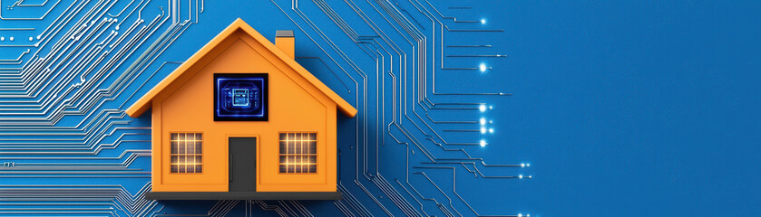 Obraz premium High tech home. Smart home design with circuit patterns and vibrant colors