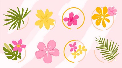 Obraz premium Tropical Flowers and Palm Leaves Design Illustration