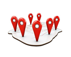 Isolated Map with Multiple Location Pins